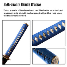 Load image into Gallery viewer, Blue Theme Japanese Sword 9260 Spring Steel Blue Blade White Hamon Samurai Sword