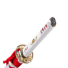 Load image into Gallery viewer, Folding Steel Oil Quenched Red Blade Golden Chinese Dragon Red And White Color Theme Katana