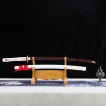 Load image into Gallery viewer, Folding Steel Oil Quenched Red Blade Golden Chinese Dragon Red And White Color Theme Katana