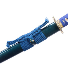 Load image into Gallery viewer, Kogarasu Maru T10 Clay Tempering Golden Dragon Blue Theme Japanese Samurai Sword