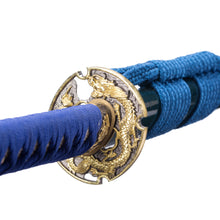 Load image into Gallery viewer, Kogarasu Maru T10 Clay Tempering Golden Dragon Blue Theme Japanese Samurai Sword