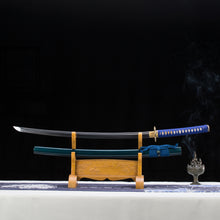 Load image into Gallery viewer, Kogarasu Maru T10 Clay Tempering Golden Dragon Blue Theme Japanese Samurai Sword