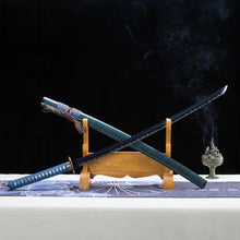 Load image into Gallery viewer, Blue Theme Japanese Sword 9260 Spring Steel Blue Blade White Hamon Samurai Sword