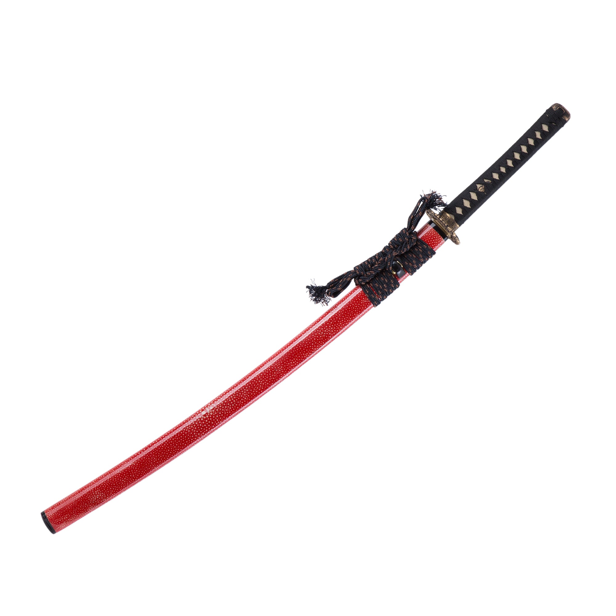 Skark Skin Red Saya Samurai Sword katana Sunflower Copper Tsuba Folding Steel Clay Tempered Real Hamon Japanese Sword