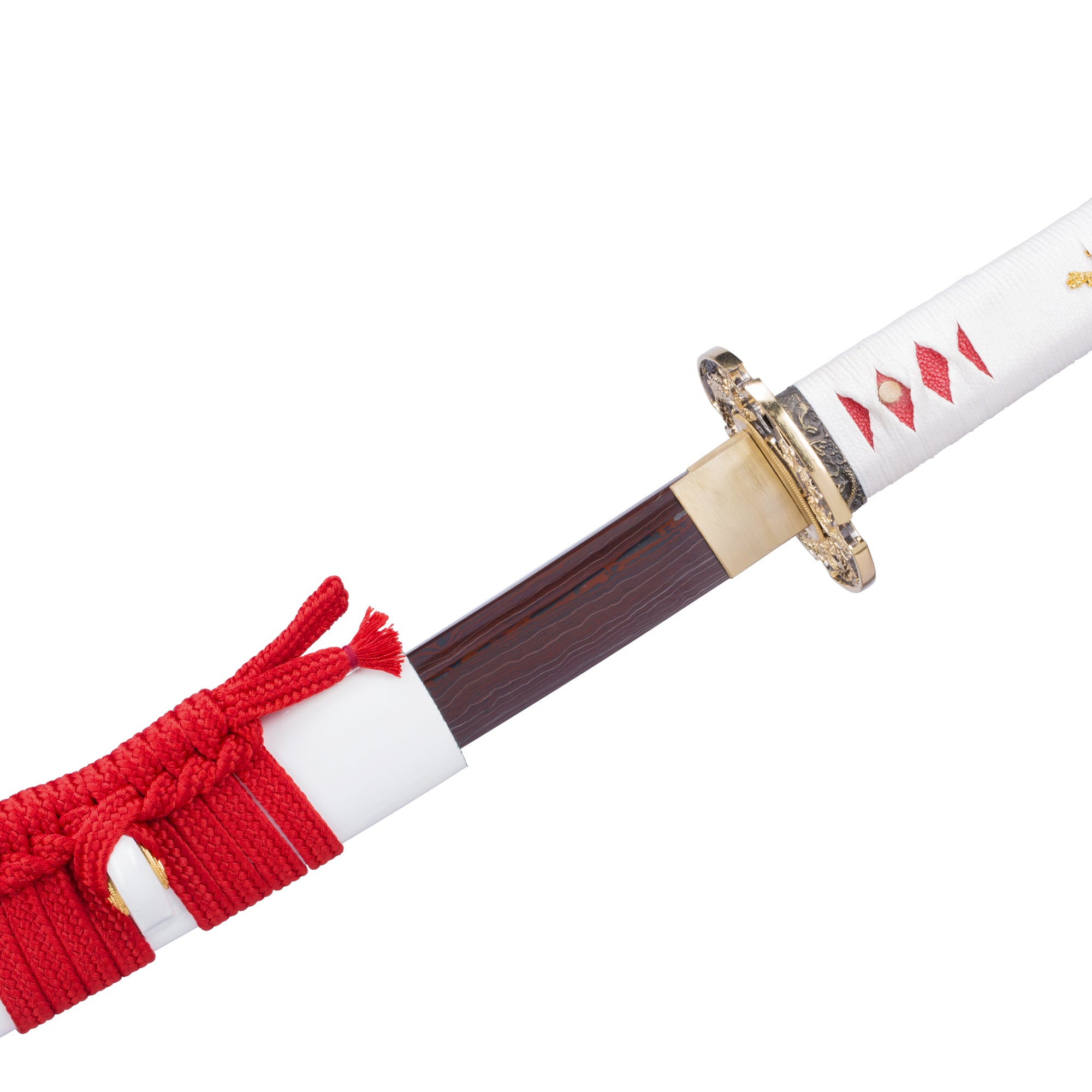 Folding Steel Oil Quenched Red Blade Golden Chinese Dragon Red And White Color Theme Katana