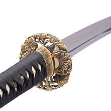 Load image into Gallery viewer, Skark Skin Red Saya Samurai Sword katana Sunflower Copper Tsuba Folding Steel Clay Tempered Real Hamon Japanese Sword
