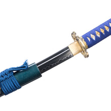 Load image into Gallery viewer, Kogarasu Maru T10 Clay Tempering Golden Dragon Blue Theme Japanese Samurai Sword
