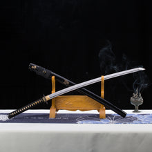 Load image into Gallery viewer, Black Ninja Katana Carved Saya 9260 Steel Oil Quenched Japanese Sword
