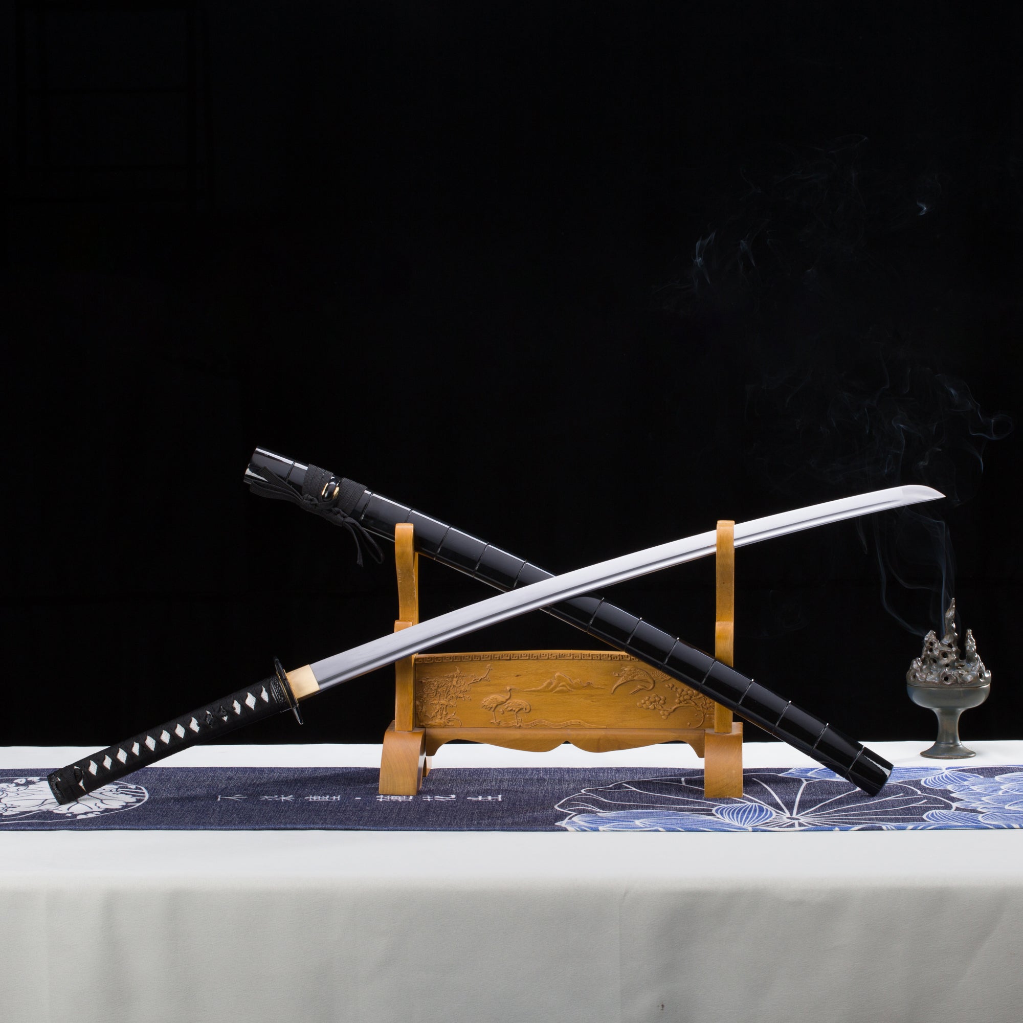 Japanese Samurai Sword 9260 Steel Oil Quenching High Toughness Katana Carved Saya